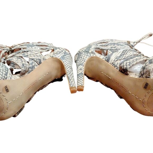 Vince Camuto Snakeskin Print Gladiator Heels With Zipper, 6.5M, Black/White/Tan - Picture 4 of 12